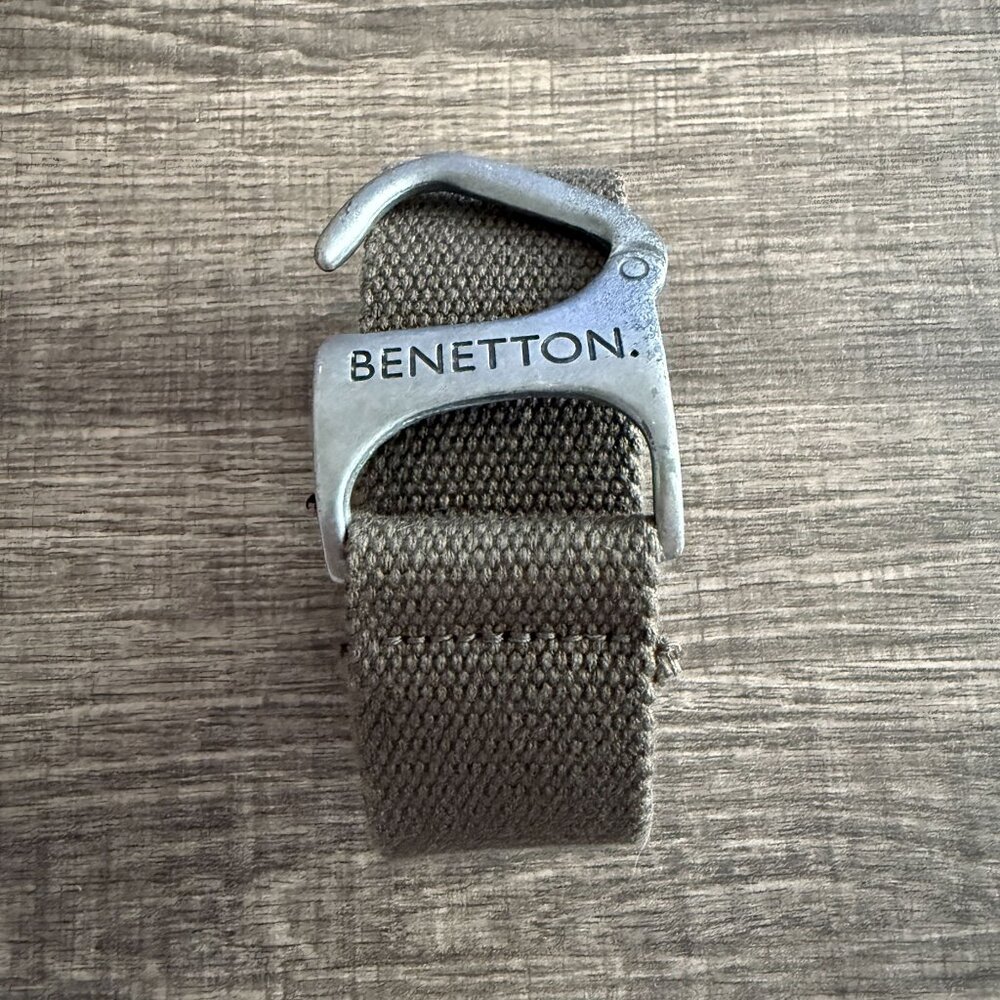 United Colors Of Benetton Olive Canvas Belt Metal Hook Buckle 39" Adjustable - Picture 12 of 13